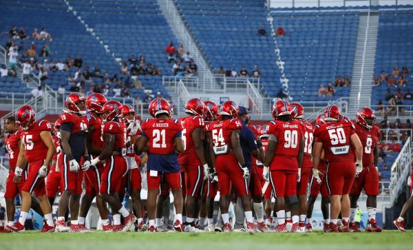 The Florida Atlantic Owls getting ready before their season- and home-opener against the Monmouth University Hawks.