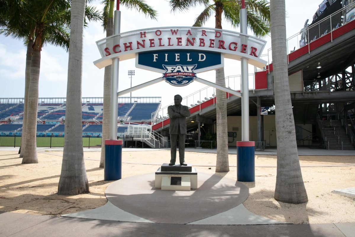 Howard Schnellenberger statue, located on the southwest entrance of FAU stadium, is expected to be included in EAs college football video game when players choose to play at FAU.