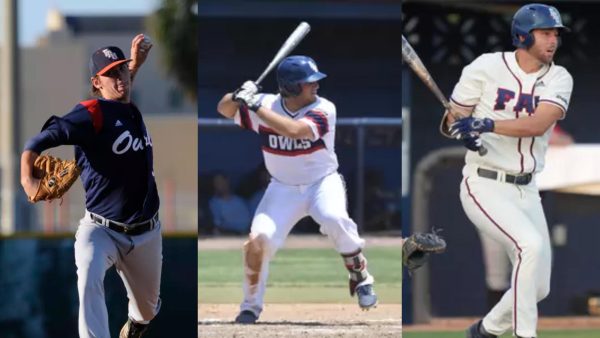 (Pictured left to right) Pitcher Austin Gomber, catcher Pedro Pagés, and first baseman Nolan Schanuel during their time at FAU.