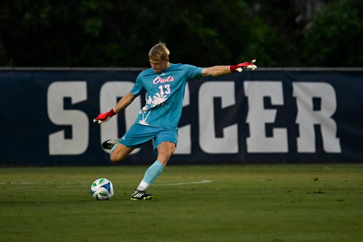 Goalkeeper Alfred Mikkelsen during FAU’s 2-0 win against FIU on Thursday, Sept. 26 at FAU Soccer Stadium. 