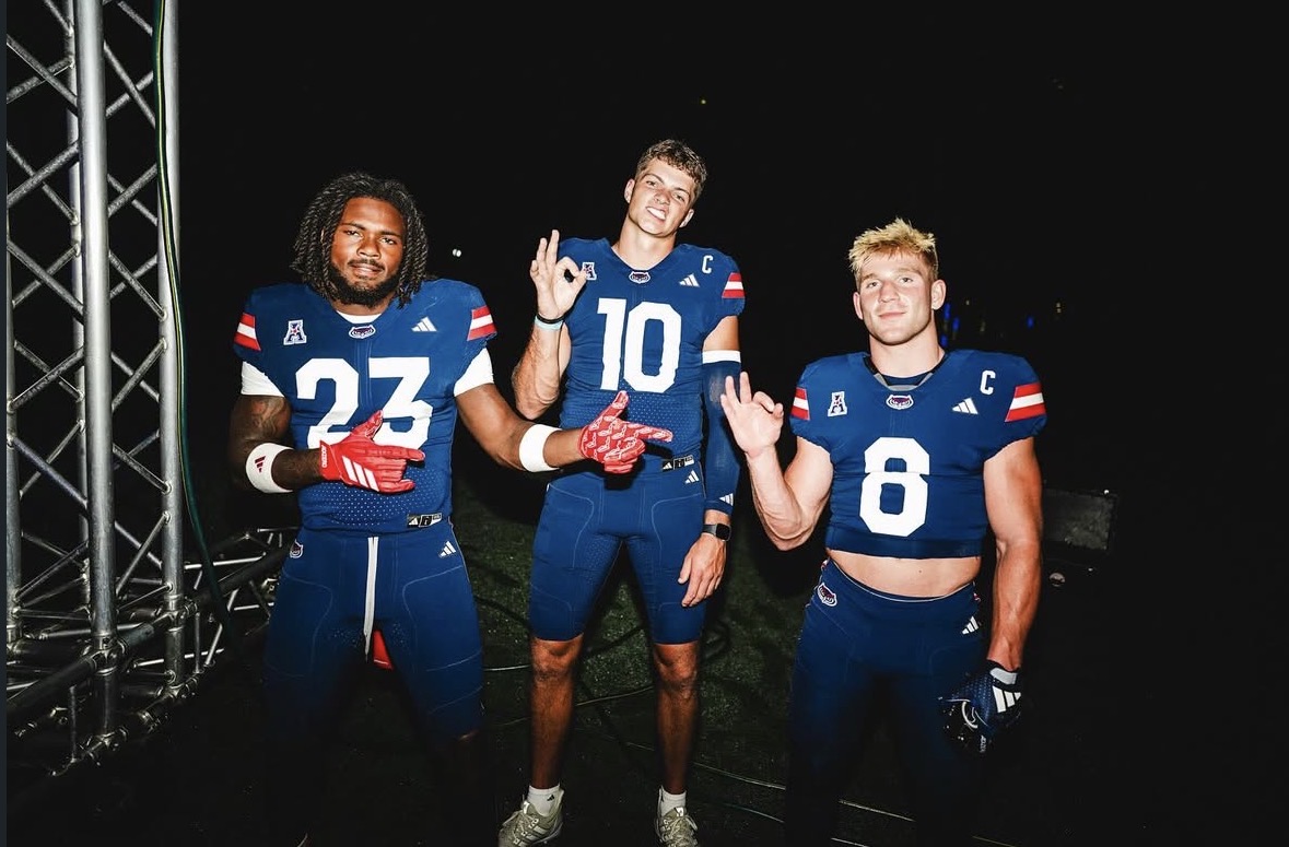 (via Gemari Sands’ Instagram)

Running back Gemari Sands (left) has left Florida Atlantic to Florida State University this off-season. Quarterback Caden Veltkamp (middle) and wide receiver Easton Messer (right) will both stay for the 2026 season.
