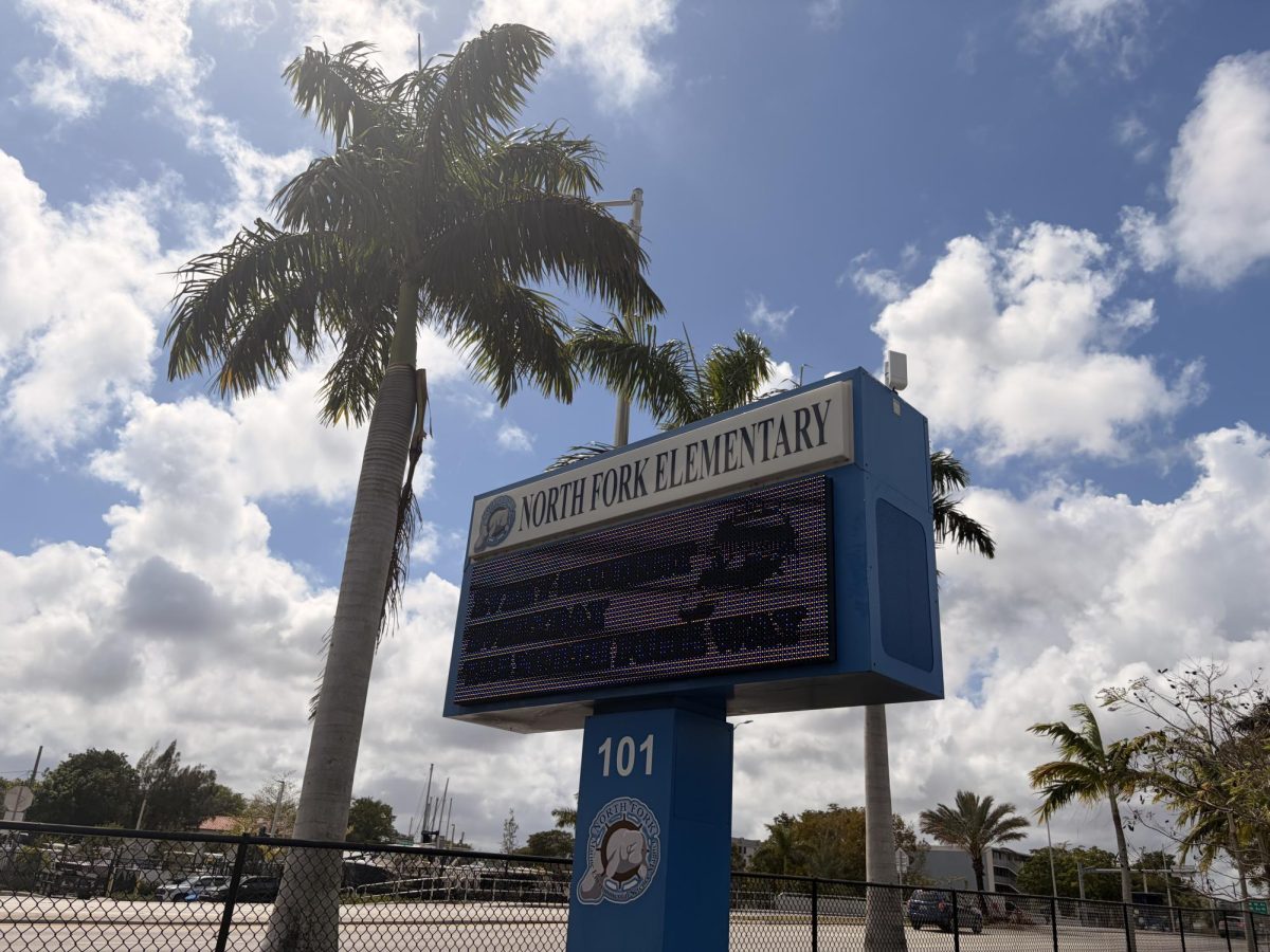 A picture of the sign in front of North Fork Elementary, one of the six public schools voted to close. 
