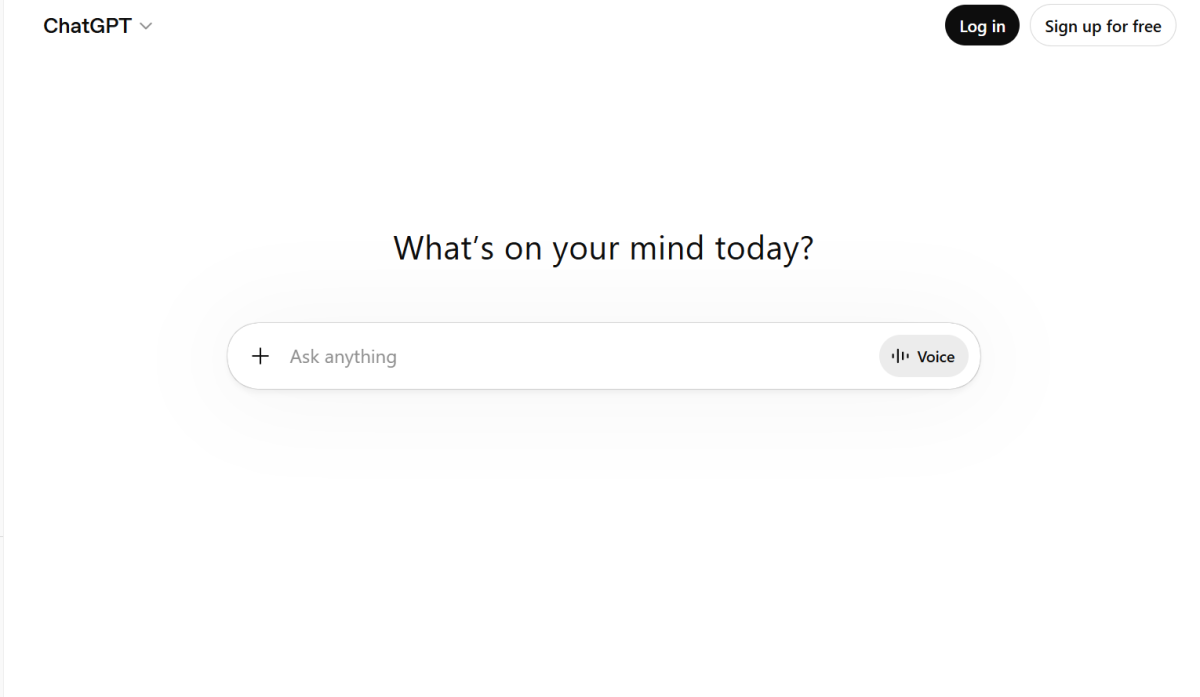 Screen shot of the ChatGPT webpage.