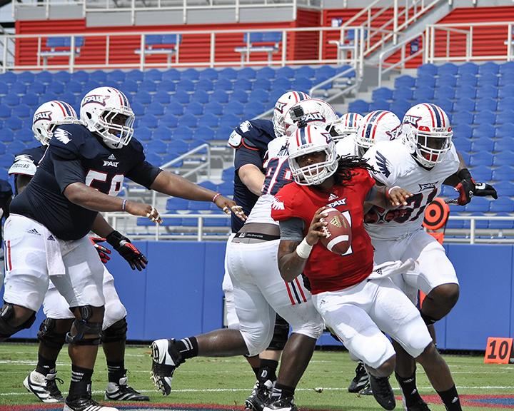 Sophomore Defensive Back Cre'von LeBlanc scores a touchdown, making a total of six touchdowns for the offense during the game. Photo by Melissa Landolfa.