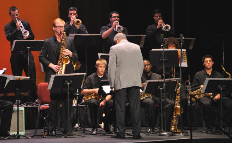 The FAU jazz band was one of eight groups to perform at Wednesdays Fourth annual Band-O-Rama held in the Kaye Auditorium. Photo by Michelle Friswell.