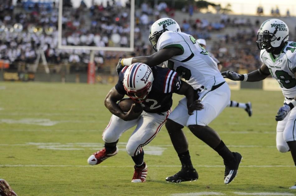 Running back Alfred Morris bulldozes past a North Texas defender en route to the endzone in a game last year. FAU would go on to lose the game 21-17. Photo courtesy of FAU Athletics.